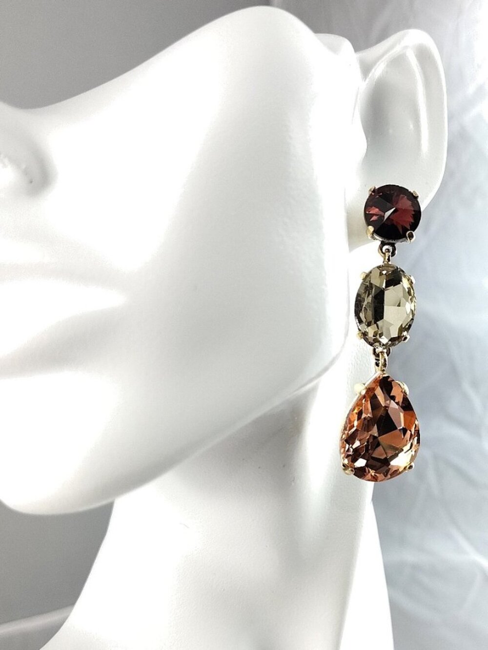 NWOT Burgundy, Champagne and Peach Dangle Earrings - Picture 2 of 3